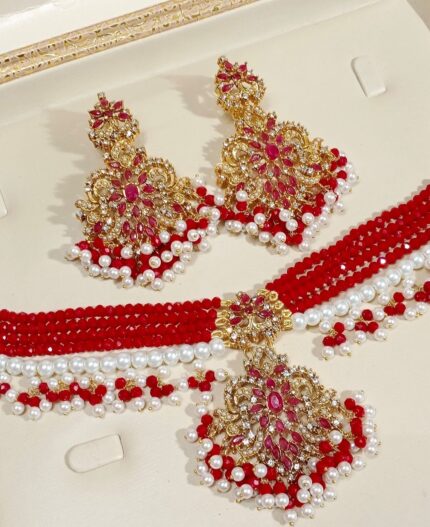 Red Choker Earrings Set