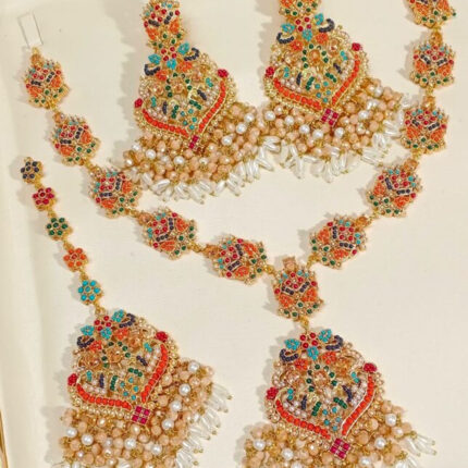 Beige Color Mala Set with Earrings (Traditional Indian/Pakistani Bridal Jewelry Set)