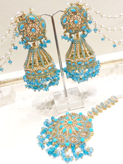 Sky Blue Jhumki Bindhi (Handmade Indian/Pakistani Traditional Forehead Adornment)