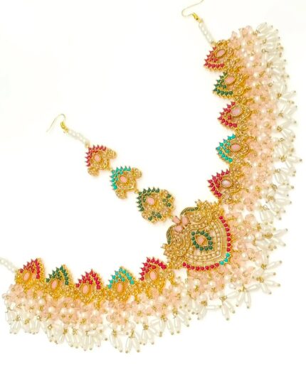 Matha Pati (Forehead Chain) - Light Pink & Gold Shade