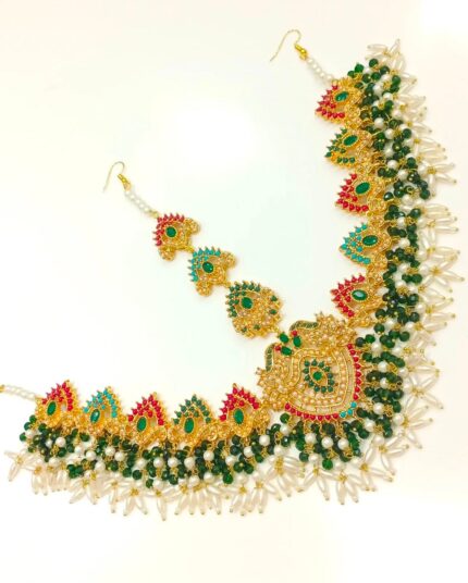 Matha Pati (Forehead Chain) - Stunning Dark Green & Gold Shade
