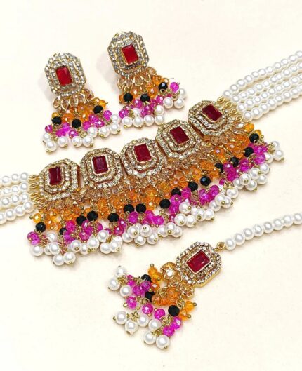 Beige & Pink Shade Choker Necklace Sets