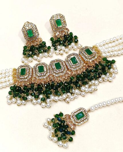 Dark Green Shade Choker Necklace Sets