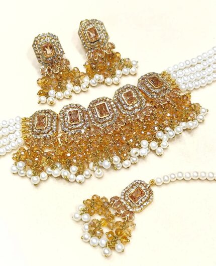 Beige Yellow Shade Choker Necklace Sets