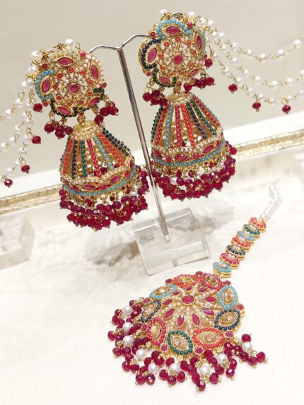 Multi Colors with Maroon Shade Jhumki Bindhi (Handmade Indian/Pakistani Traditional Forehead Adornment)