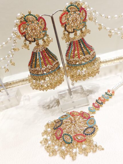 Multi Colors with Beige Shade Jhumki Bindhi (Handmade Indian/Pakistani Traditional Forehead Adornment)