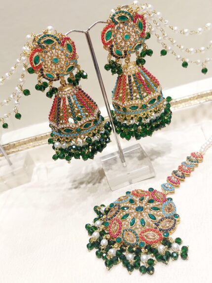 Green Jhumki Bindhi (Handmade Indian/Pakistani Traditional Forehead Adornment)
