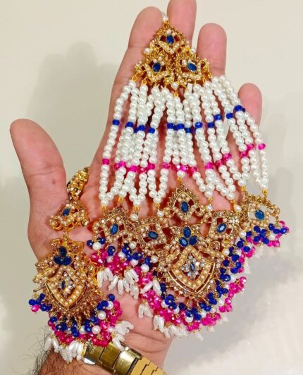 Jhumar Bindi - White Neavy Blue & Pink