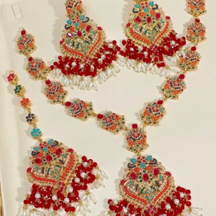 Maroon Color Mala Set with Earrings (Traditional Indian/Pakistani Bridal Jewelry Set)